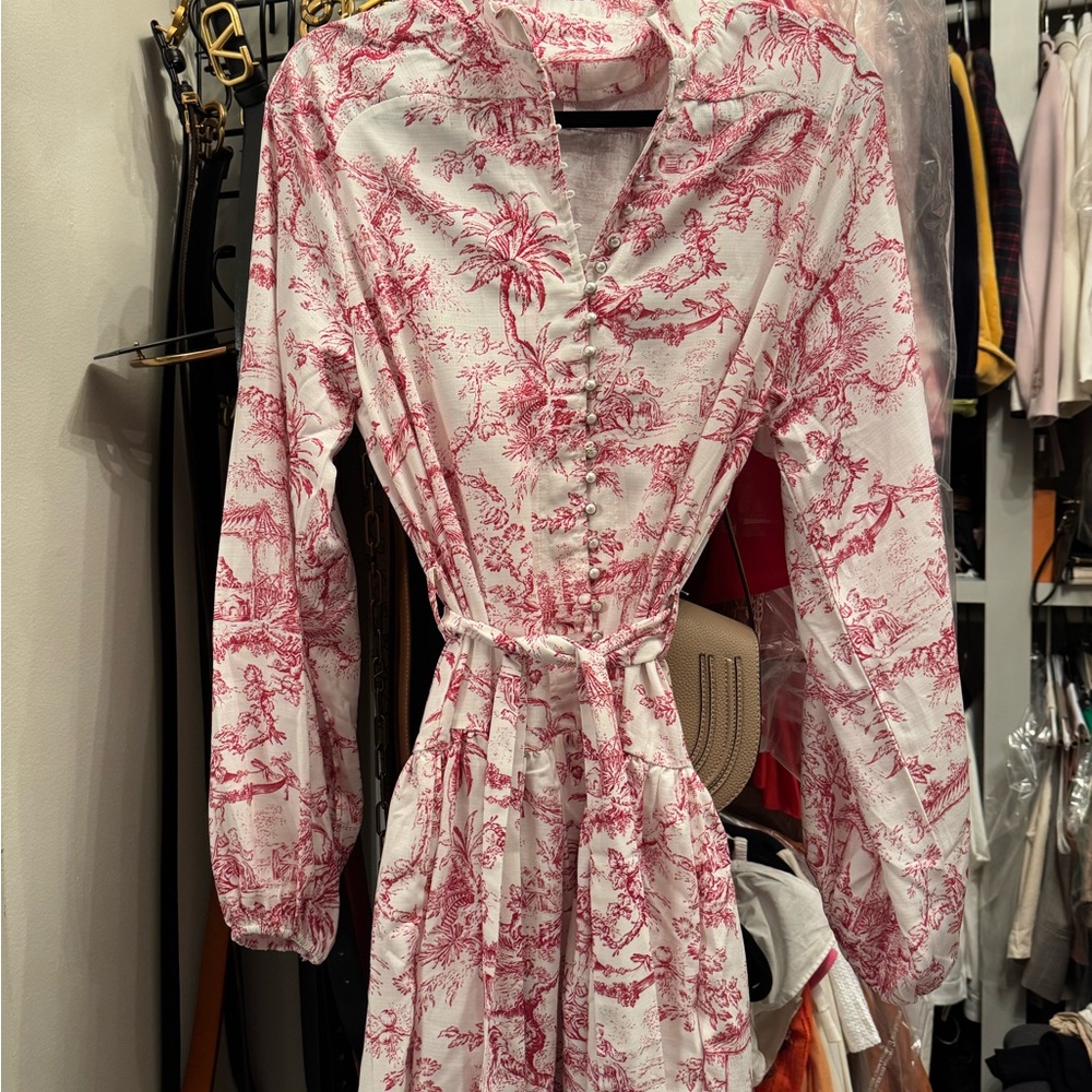 French Country Side Toile Chic Red and White Patterned Dress